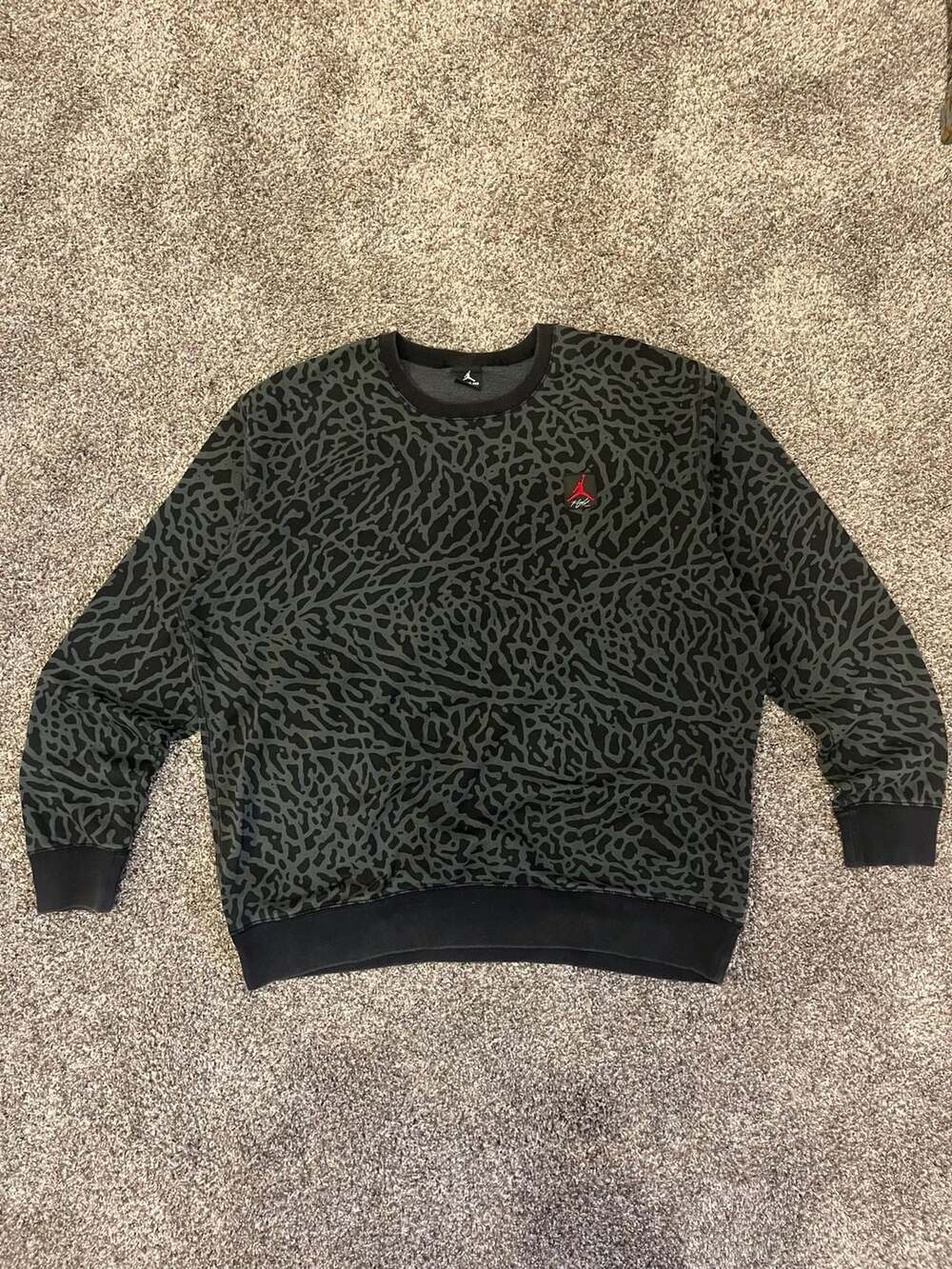 Jordan Flight Elephant Print Crewneck Sweatshirt Black Gray Men's 3XL